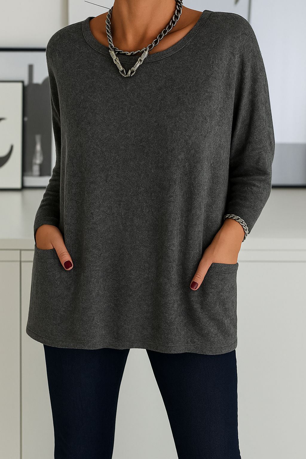 Damen Lockeres Langarmshirt Elegante Bluse