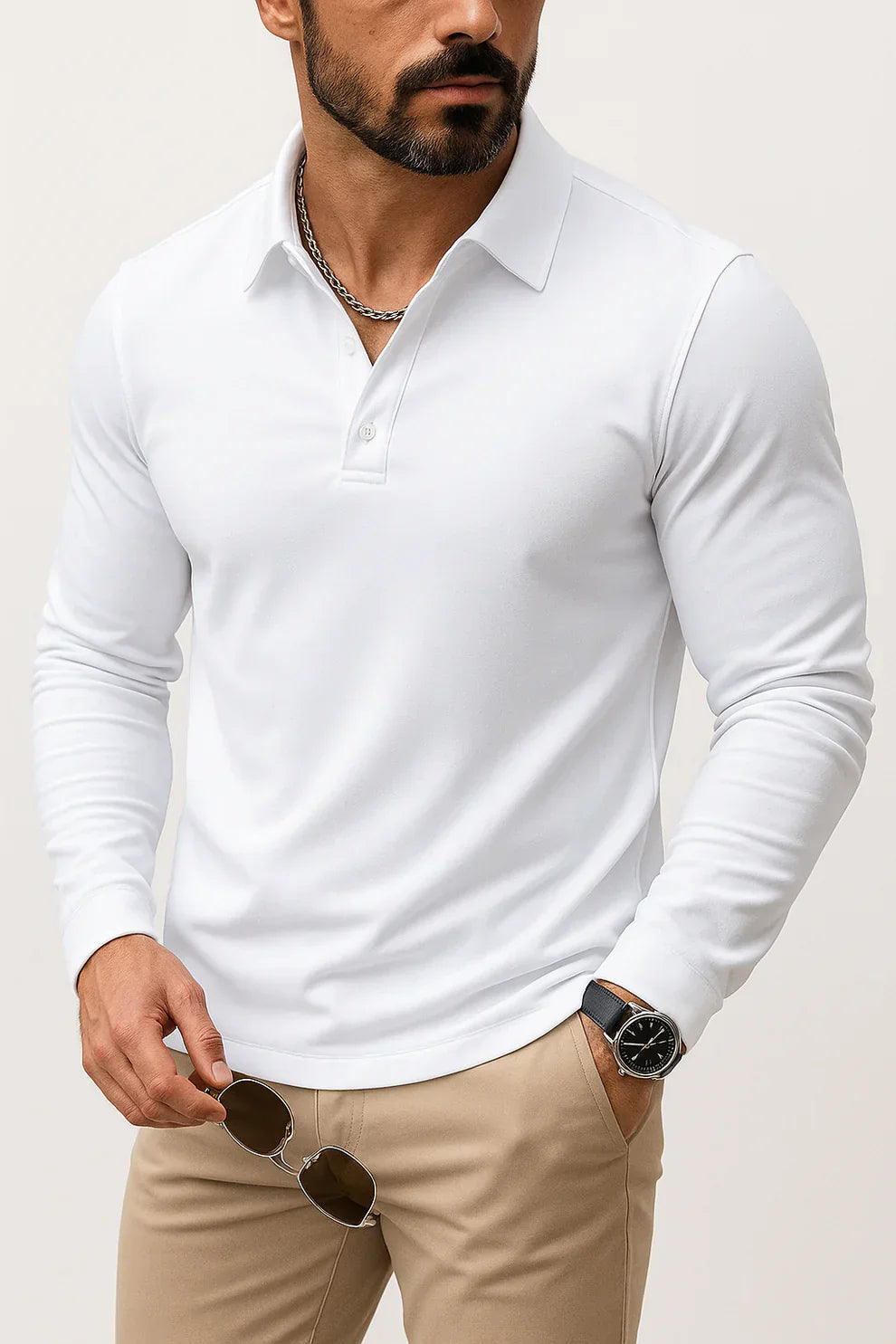 Herren Poloshirt Slim Fit Langarm Modern