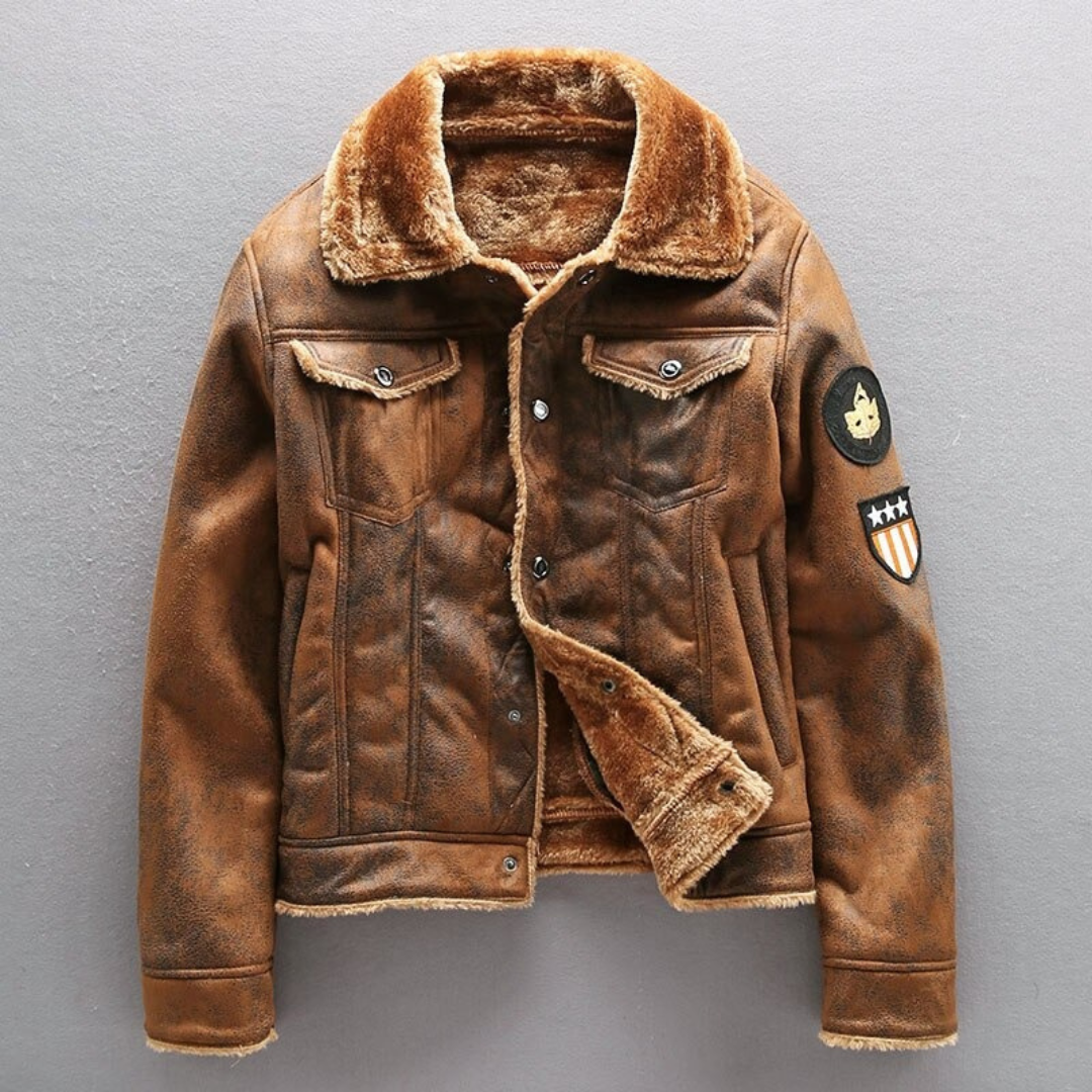 Leder Bikerjacke Warm Isoliert Herren Winter