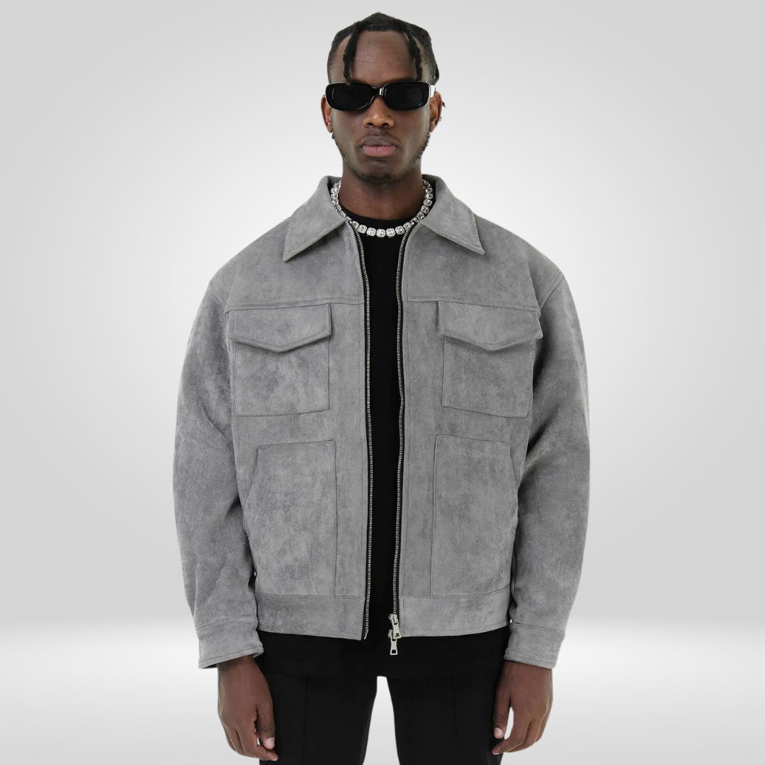 Lederjacke Herren Reißverschluss Kragen Taschen