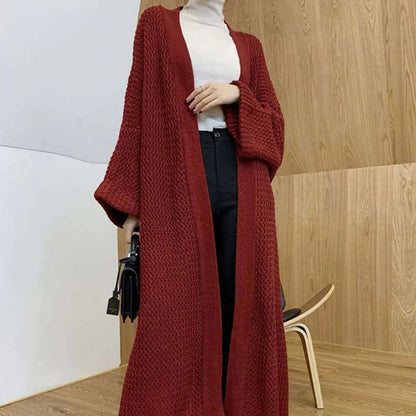 Damen Lange Offene Strickjacke Trendy