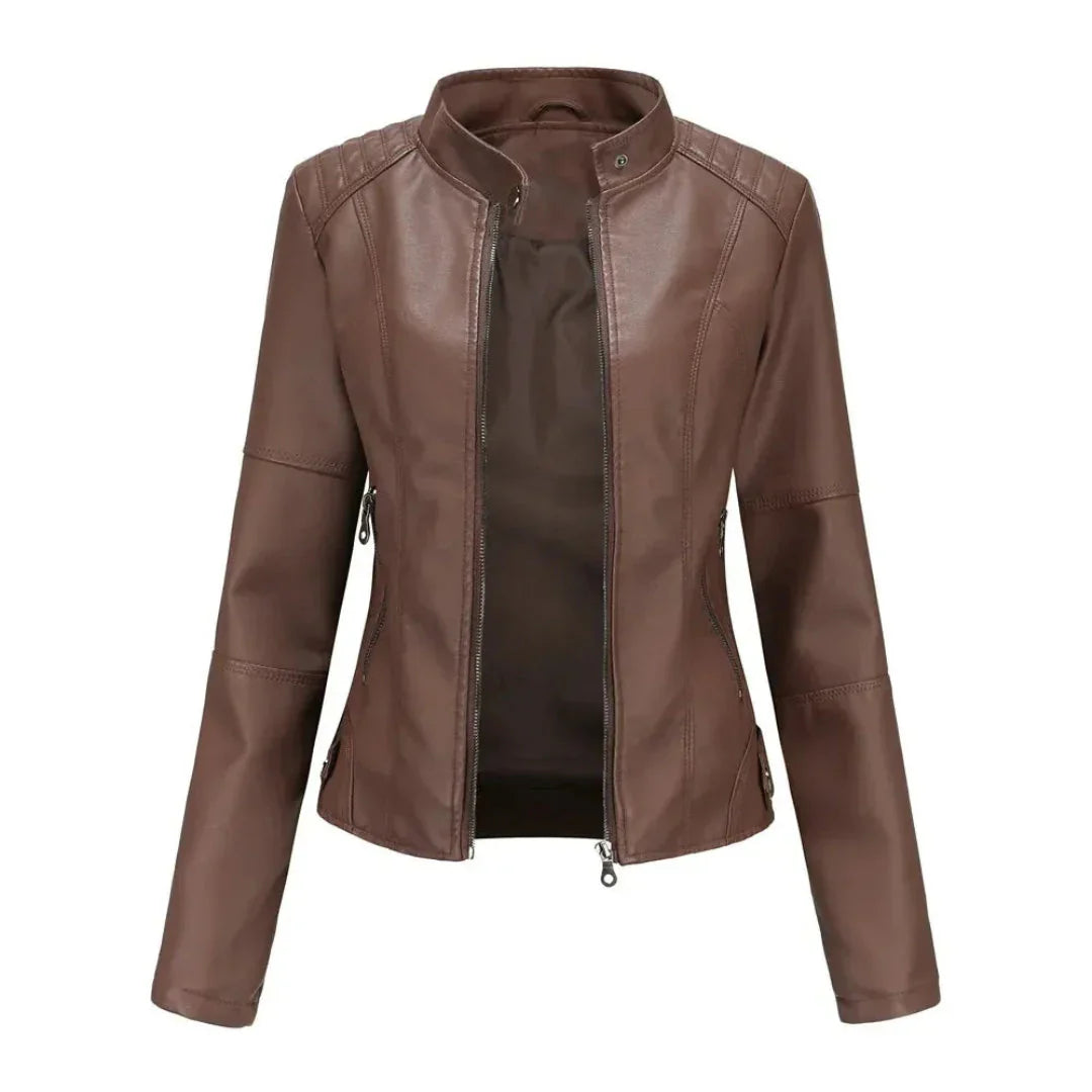 Lederjacke Mit Mandarin Kragen Trendy Style