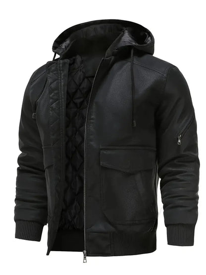 Herren Lederjacke Warm Kapuze - IdealeKleiden