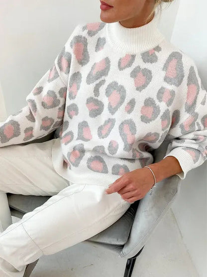 Dicke Rollkragenpullover Leopardenmuster Damen