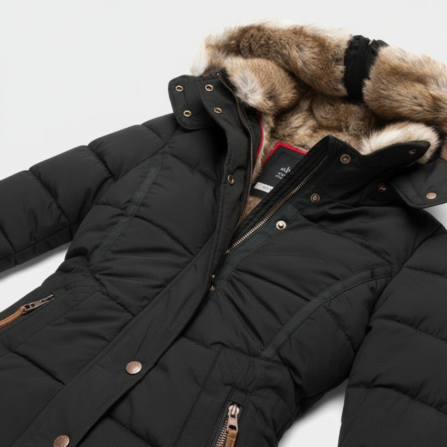 Warme Damenparka Steppjacke mit Kunstfellkapuze - IdealeKleiden