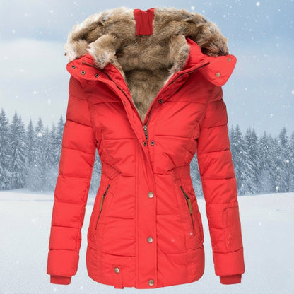 Warme Damenparka Steppjacke mit Kunstfellkapuze