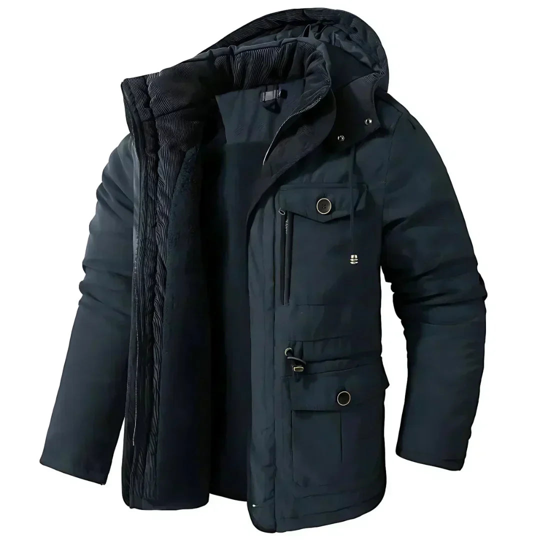 Herren Wintermantel Warm Kapuze Fleece