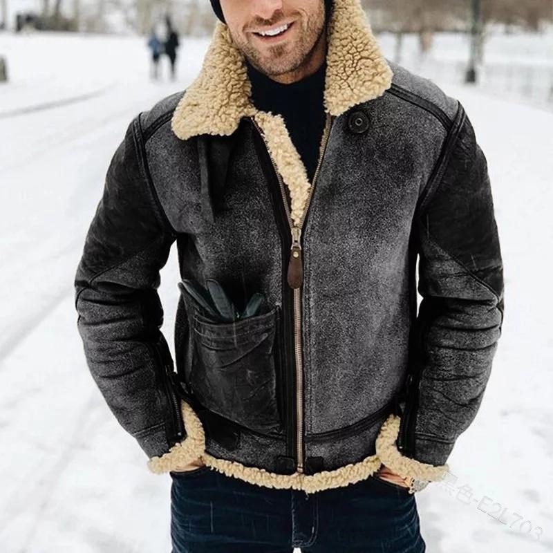 Herren Lederjacke Warm Fleece Isolierung
