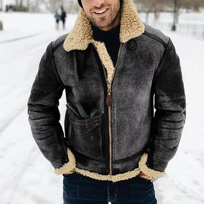 Herren Lederjacke Warm Fleece Isolierung