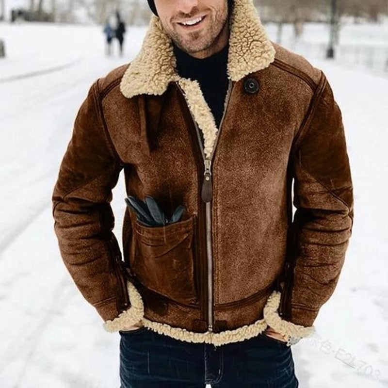 Herren Lederjacke Warm Fleece Isolierung