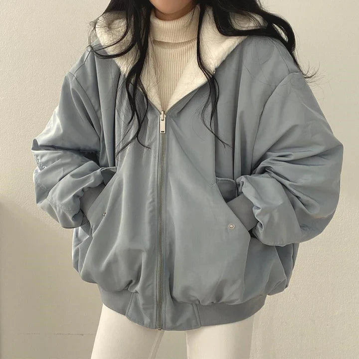 Warme Winterjacke Damen Kapuze Reißverschluss - IdealeKleiden