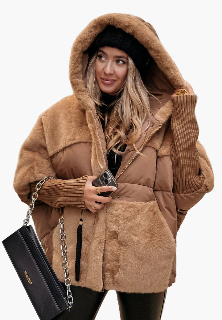 Damen Winterjacke Teddyfleece Kapuze Warm
