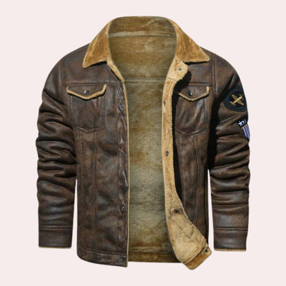 Herren Lederjacke Warm Fleece Gefüttert Piloten Style - IdealeKleiden