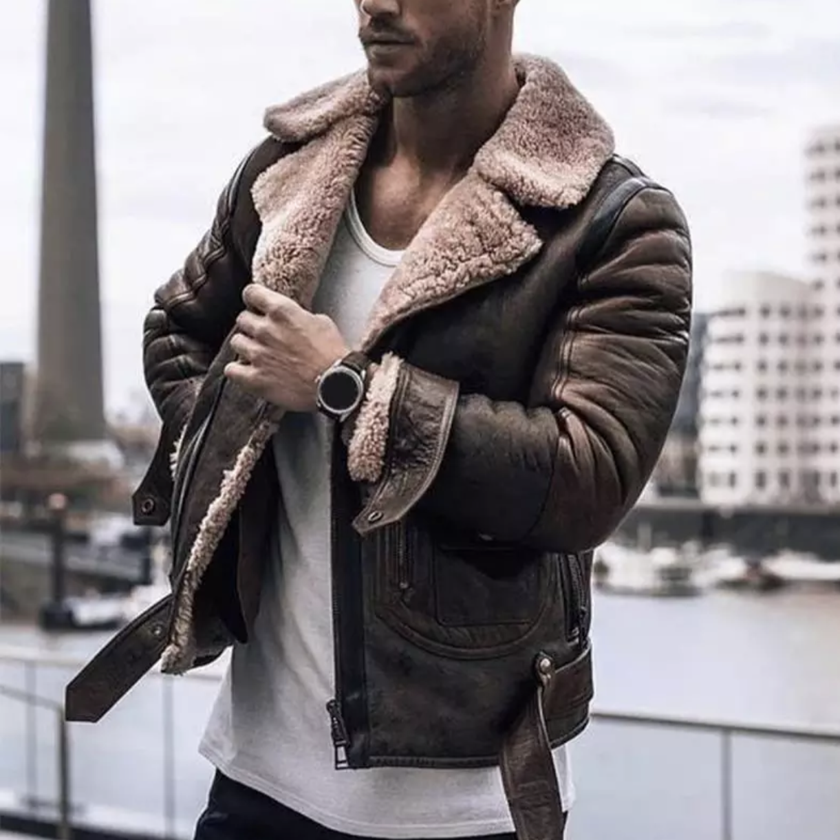 Herren Lederjacke Winter Biker Style
