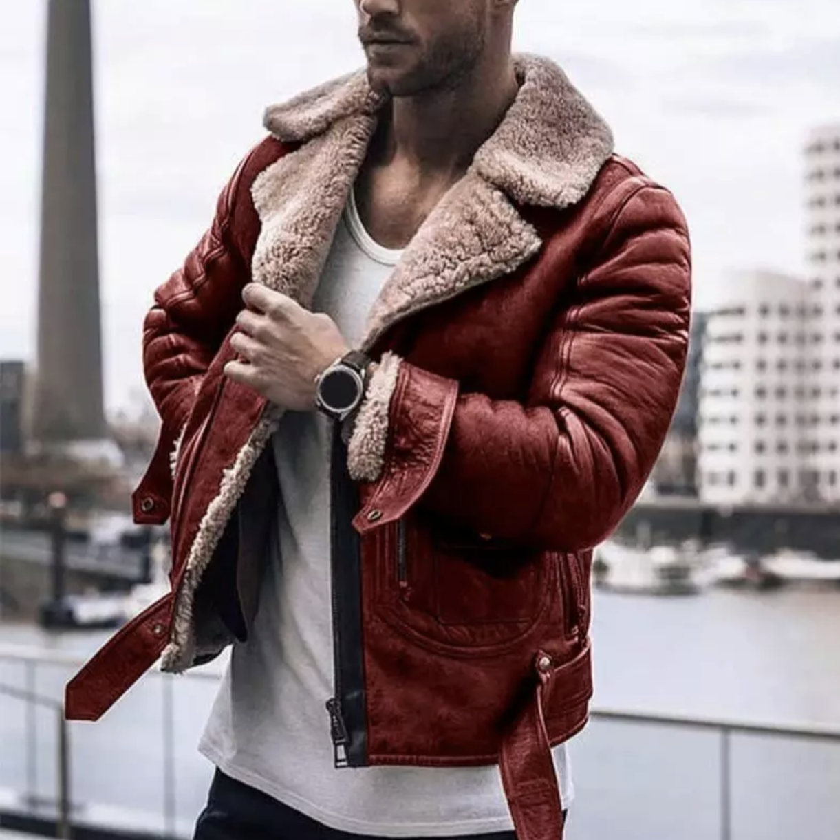 Herren Lederjacke Winter Biker Style