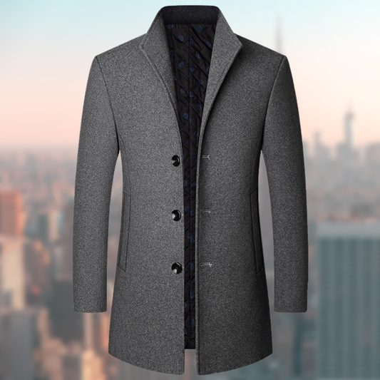 Herren Wintermantel Elegant Woll Schwarz - IdealeKleiden