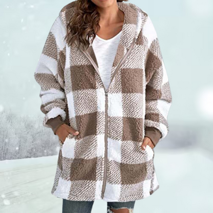 Karierte Winterjacke mit Kapuze