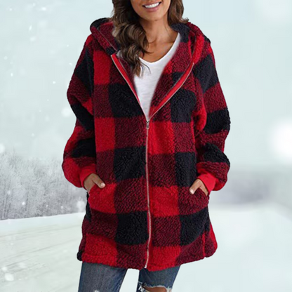 Karierte Winterjacke mit Kapuze