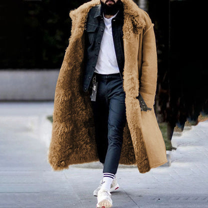 Herren Wintermantel Lang Warm Kunstpelz