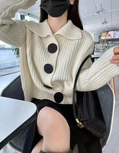 Damen Pullover Elegante Knopfleiste