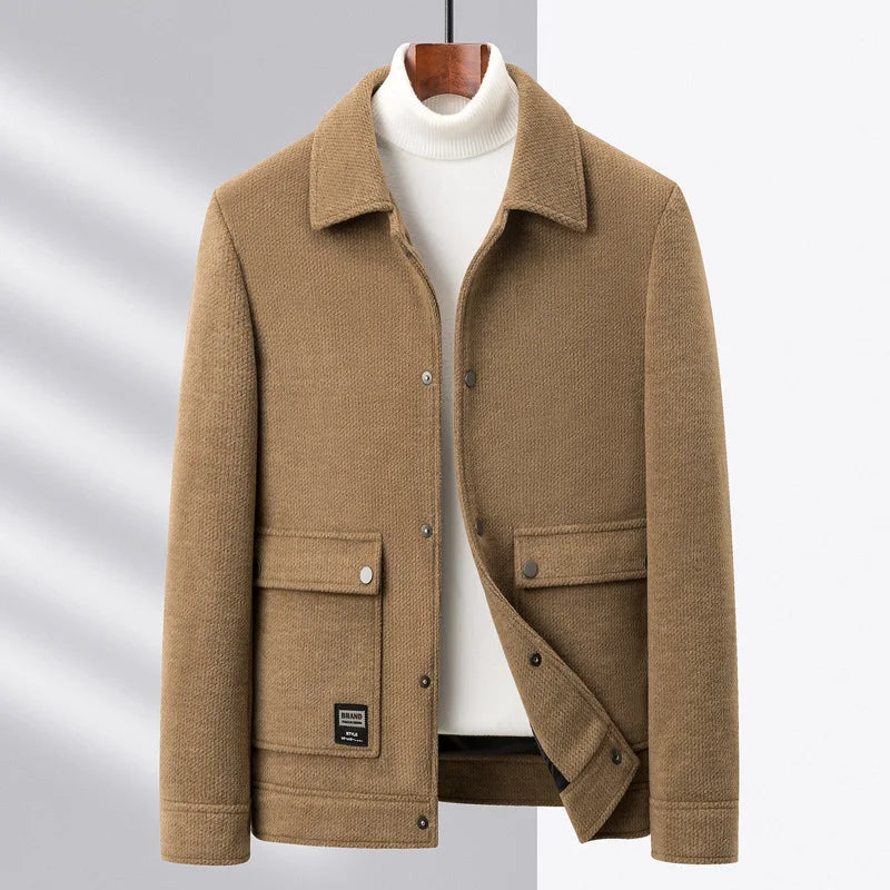 Herren Wolljacke Kurz mit Knöpfen & Taschen - IdealeKleiden
