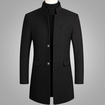 Herren Wollmantel Halblang Schwarz