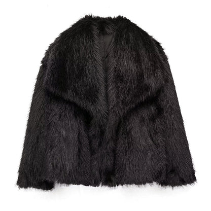 Modische Faux-Fur-Jacke Kurz Schnitt Übergröße Kragen