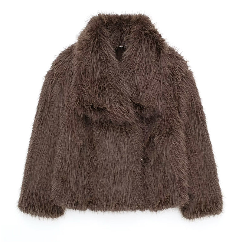 Modische Faux-Fur-Jacke Kurz Schnitt Übergröße Kragen - IdealeKleiden