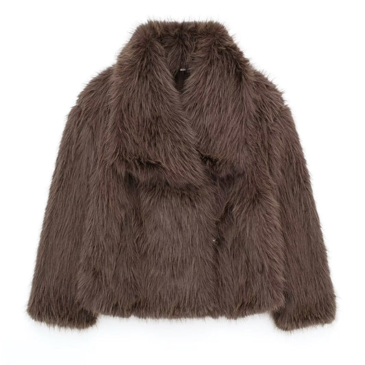 Modische Faux-Fur-Jacke Kurz Schnitt Übergröße Kragen - IdealeKleiden