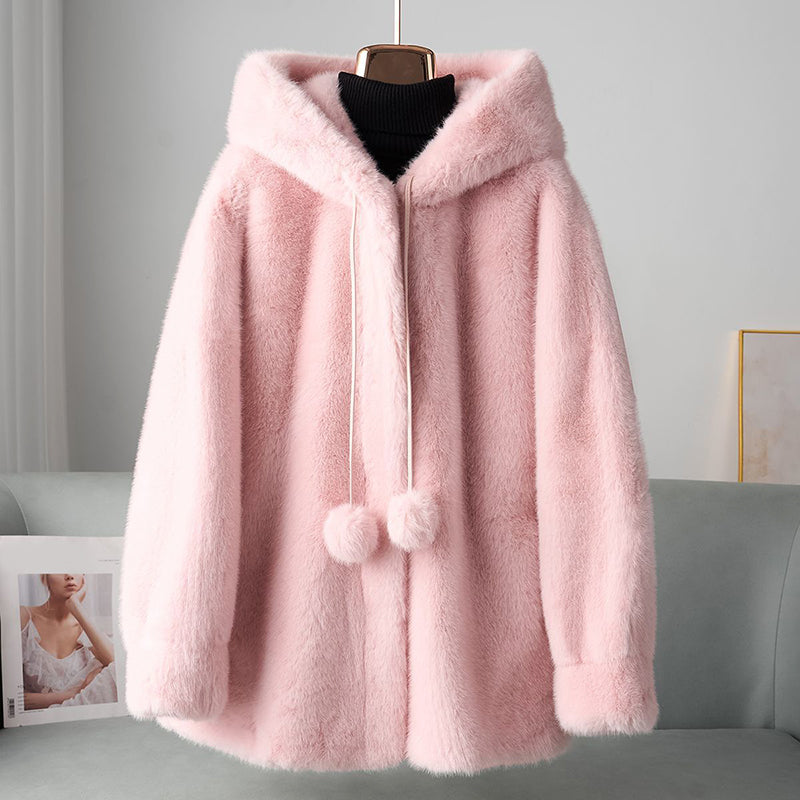 Stylische Faux-Fur-Jacke mit Bommel-Details