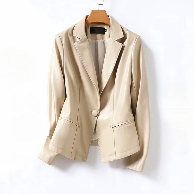 Elegante Lederjacke Ein-Knopf Blazer Design