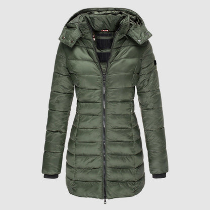 Lange Damenpufferjacke Slim Fit Kapuze