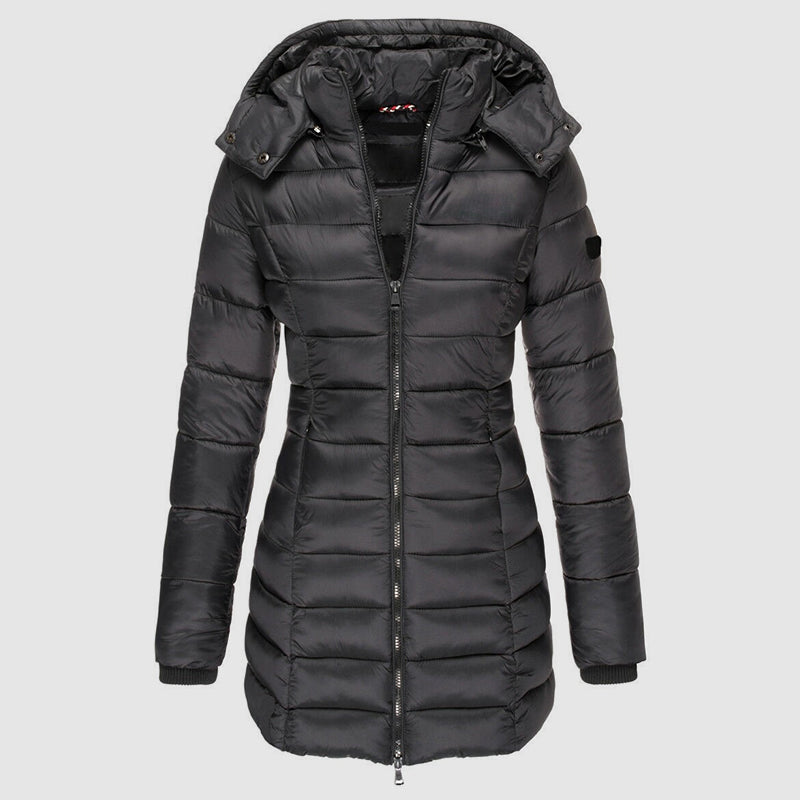 Lange Damenpufferjacke Slim Fit Kapuze