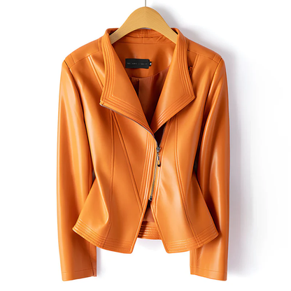 Modische Faux-Lederjacke Asymmetrisch Schnitt