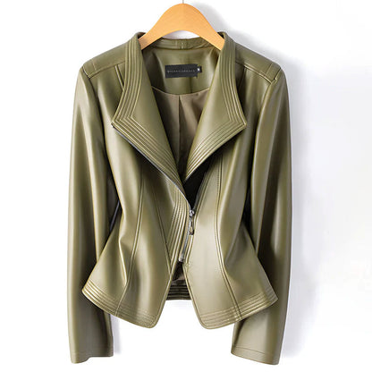Modische Faux-Lederjacke Asymmetrisch Schnitt