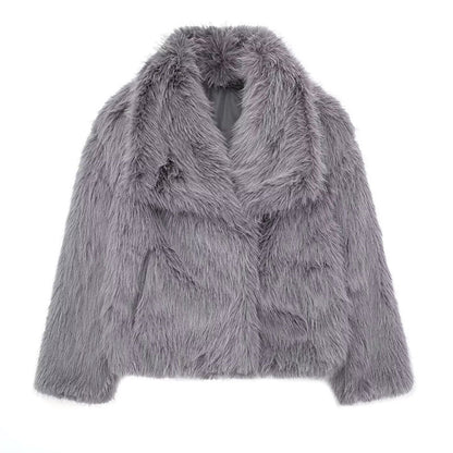 Fellbesatz Mantel Relaxed Fit Oversized Kragen