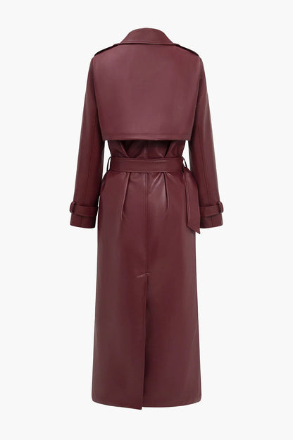 Gürteltier Trenchcoat Elegant Langarm Lederoptik - IdealeKleiden