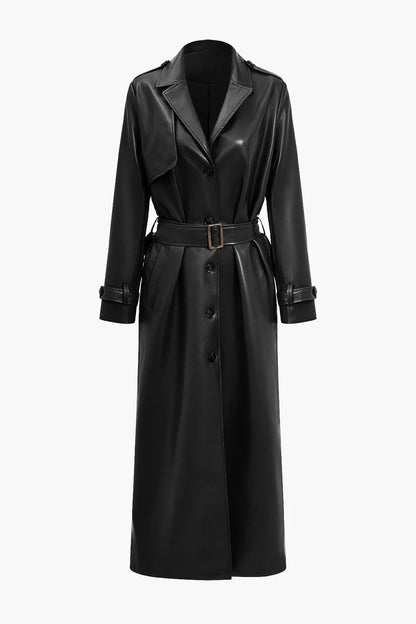Gürteltier Trenchcoat Elegant Langarm Lederoptik