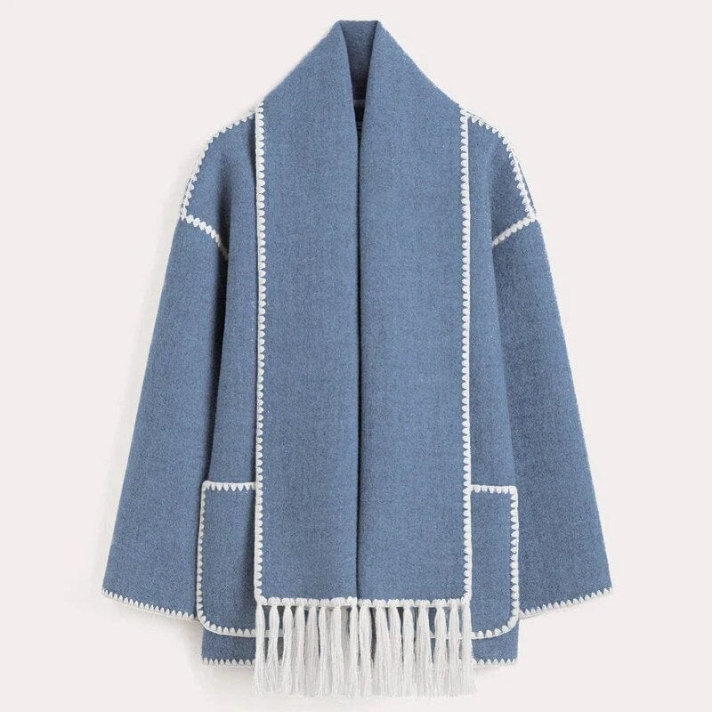 Stylische Wollmantel Damen Kontrast Besatz