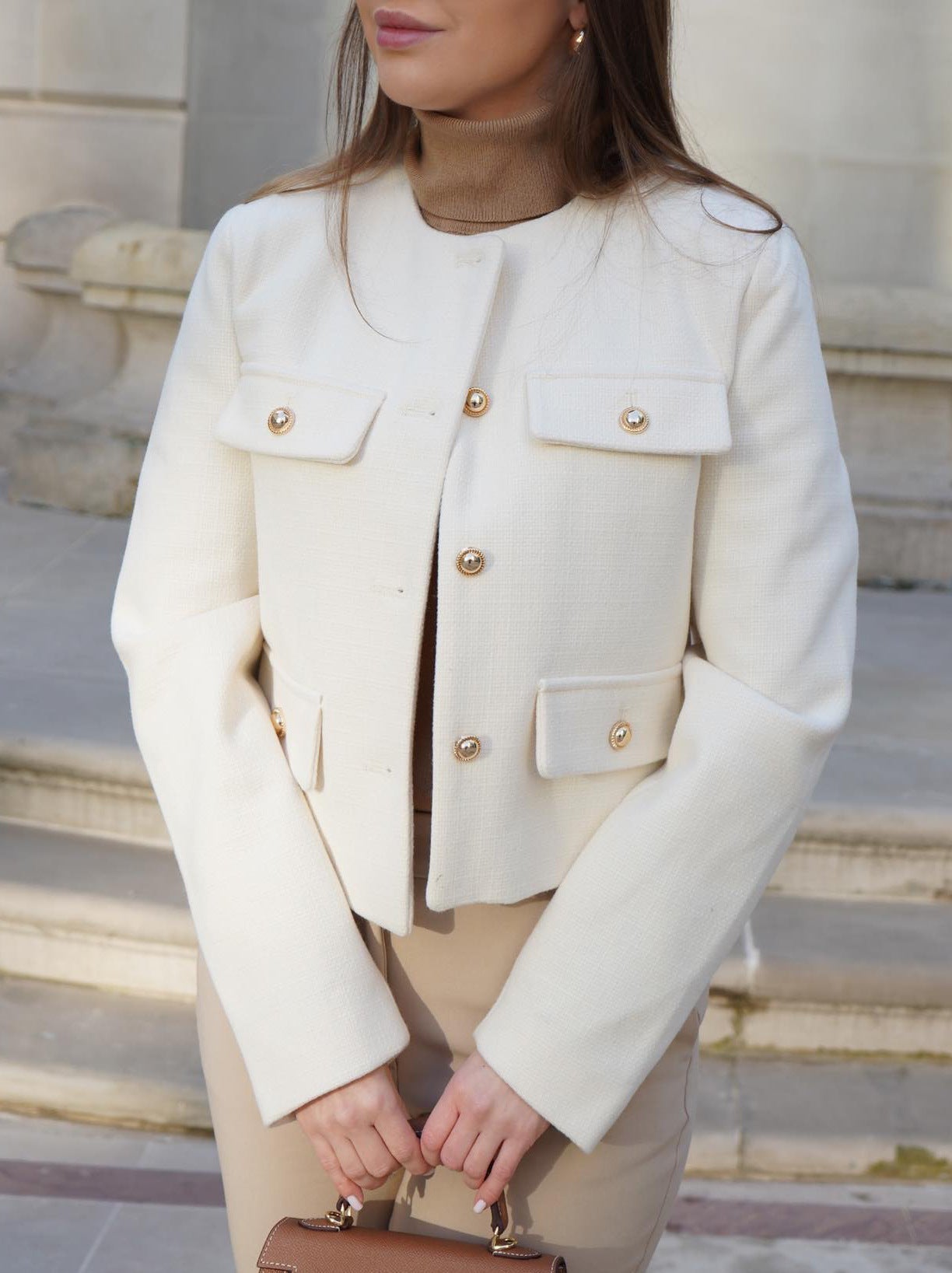 Kurzgeschnittener Blazer Frauen Wolljacke Modern Style