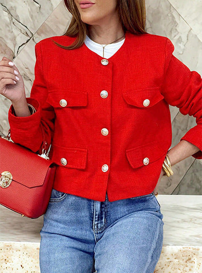 Kurzgeschnittener Blazer Frauen Wolljacke Modern Style