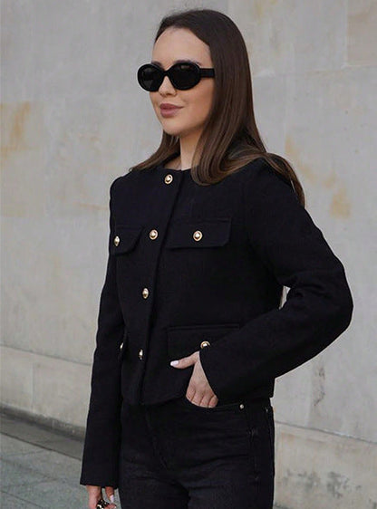 Kurzgeschnittener Blazer Frauen Wolljacke Modern Style