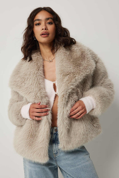 Übergroße Plüschjacke Faux Pelz Mantel Winter