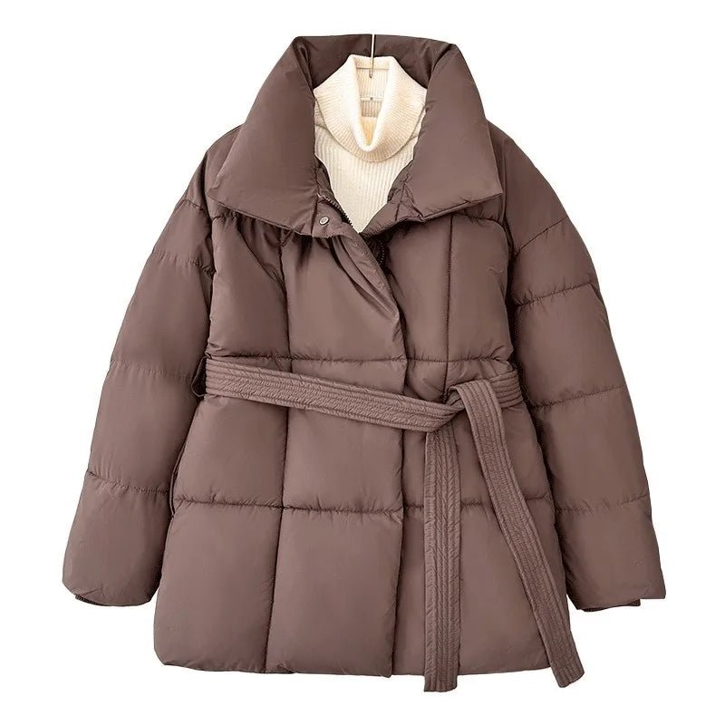 Damen Steppmantel Lang Winter Warm mit Gürtel