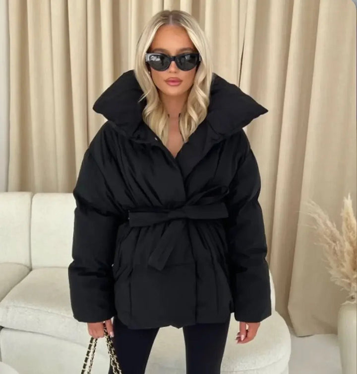Damen Steppmantel Lang Winter Warm mit Gürtel