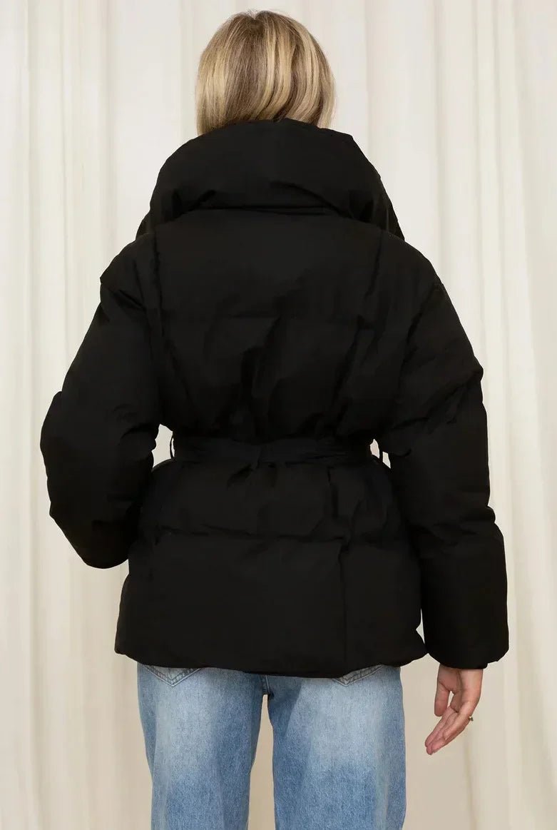 Damen Steppmantel Lang Winter Warm mit Gürtel