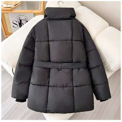 Damen Steppmantel Lang Winter Warm mit Gürtel