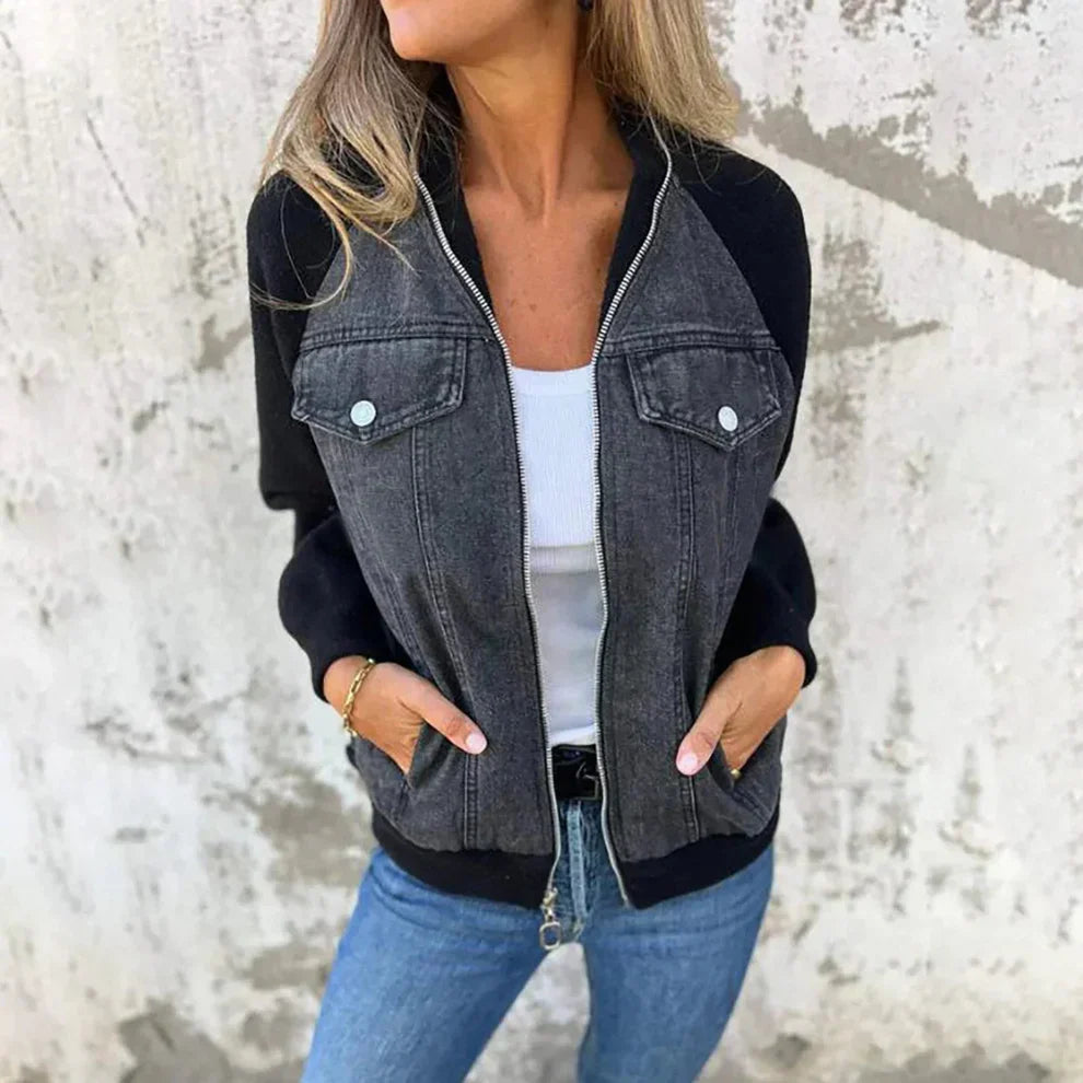Damen Denim Sherpa Jacke Winterwarm - IdealeKleiden