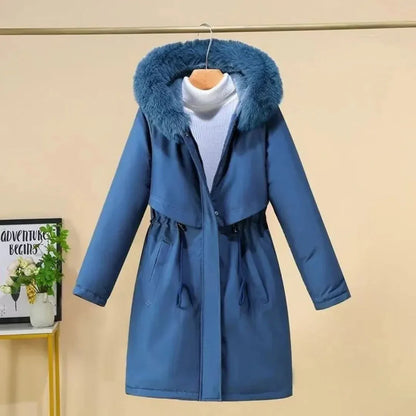 Eleganter Wintermantel Lang Kunstfell Kapuze
