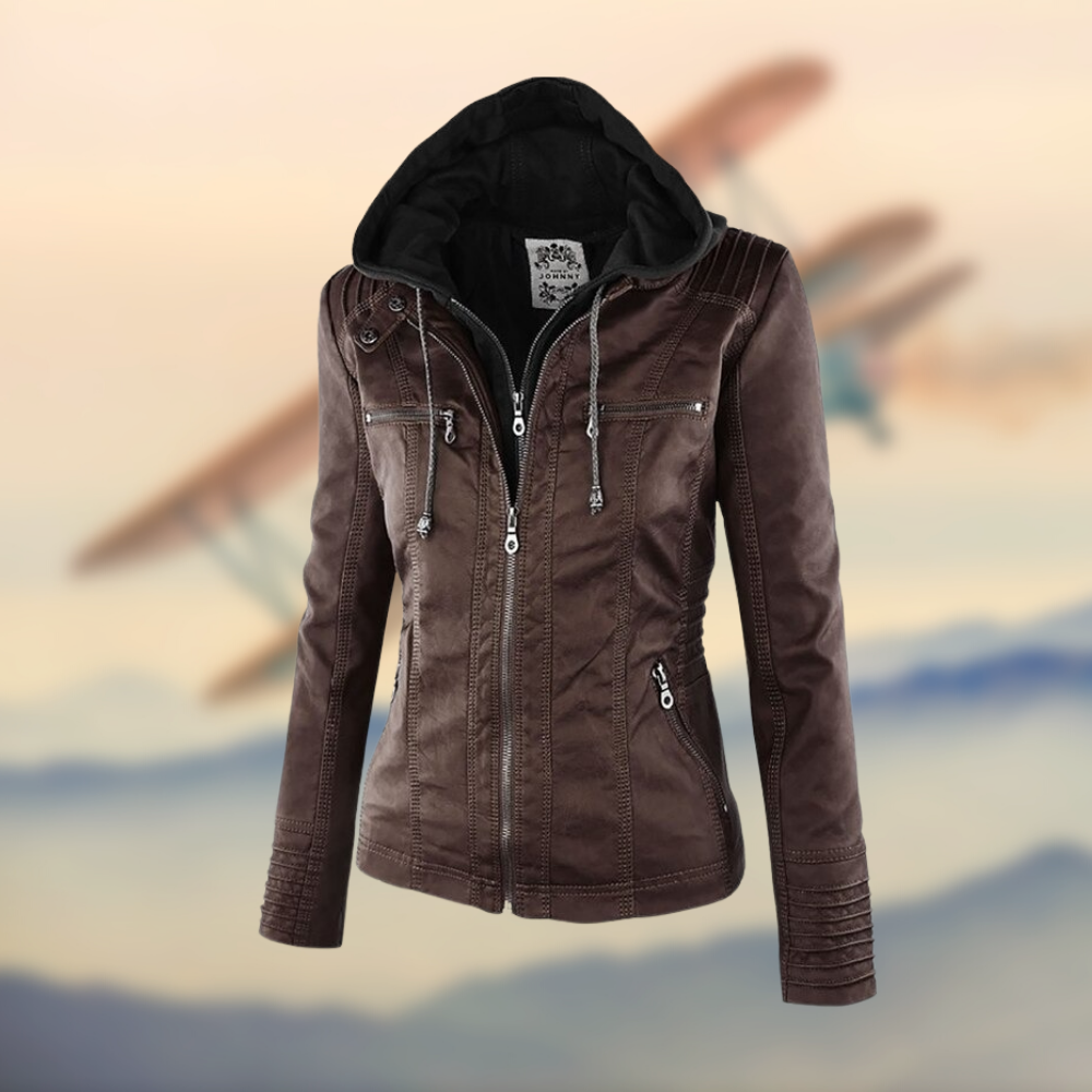 Elegante Damen Lederjacke Slim Fit Reißverschluss